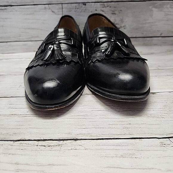 Stacy Adams Mens Leather Kiltie Tassel Dress Shoes Sz 11M Black Slip On - Picture 7 of 11